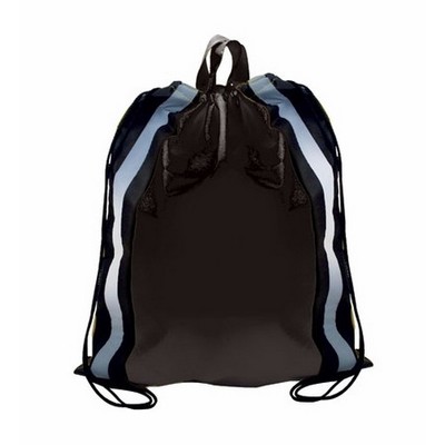 Non-Woven Blank Reflective Drawstring Backpack w/Stripes