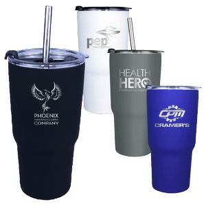 20 Oz. Halcyon Tumbler with Stainless Straw/Flip Top Lid, Laser, Premium