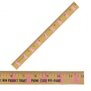 12" Clear Lacquer Wood Ruler w/Ribbon Background