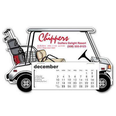 Golf Cart Full Color Die-Cut Desk Calendar