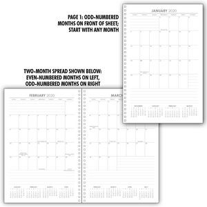 Planner Insert Set 2: 12 Month/6 Sheet Calendar Grid, Large