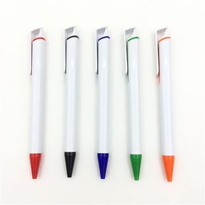 Plastic white barrel ballpoint Pen with color accent