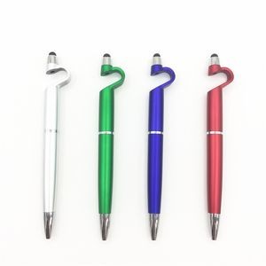 Plastic ball pen with stylus touch head can be used as phone holder