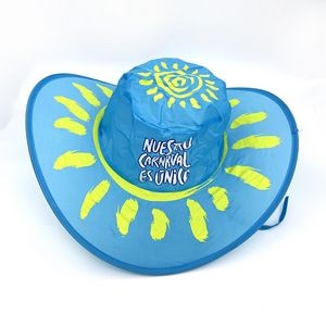 Foldable polyester cowboy hat for summer or beach with small pouch bag