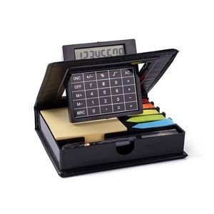 Leather Sticky Note Pad Box With Calculator And Pen