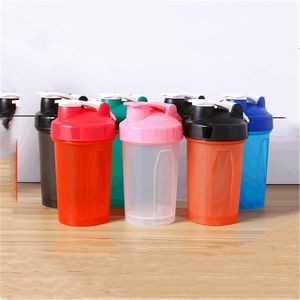 16oz Plastic shaker bottle with stainless steel ball and finger handle