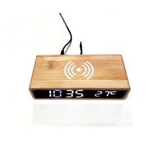 Bamboo desk organizer with wireless fast charger