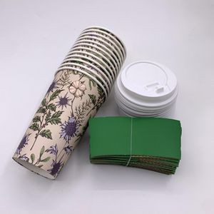 12pcs Paper Cups, Lids And Sleeves Packing Set