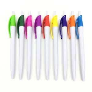 Simple Look White Barrel Plastic Ball Pen With Color Trim