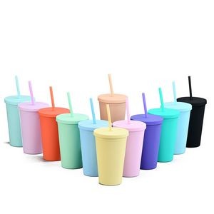 16oz Colored Acrylic Cups with Lids and Straws