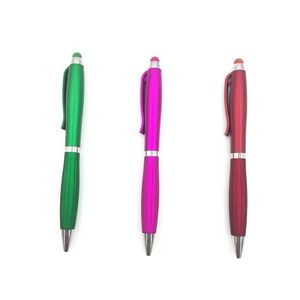 Plastic ballpoint Pen with stylus touch end and rubber grip