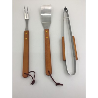 3pcs wood handle BBQ tools set