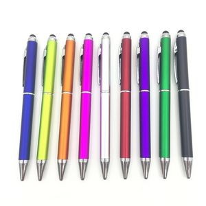Metal barrel pen with stylus on the top