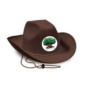 Brown Felt Cowboy Hat w/A Custom Printed Faux Leather Icon