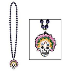 Beads w/ Day Of The Dead Medallion (36")