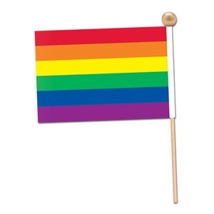 Rainbow Rayon Flag w/ Ball Tipped Wooden Dowel