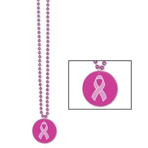 Beads w/ Printed Pink Ribbon Medallion