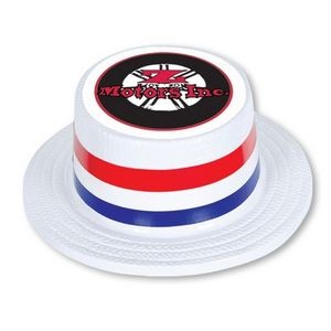 White Plastic Skimmer Hat w/ Custom Digital Printed Band & Icon on Top