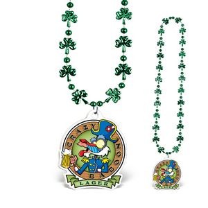 33" Green Shamrock Beads w/ Custom Shaped Medallion