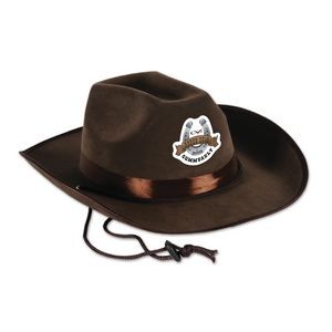 Faux Brown Leather Western Hat w/ Custom Shaped Faux Leather Icon