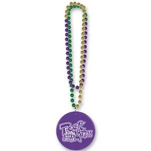 33" Print-N-Toss Mardi-Gras Medallion Beads w/ 1-color Direct Imprinted Medallion