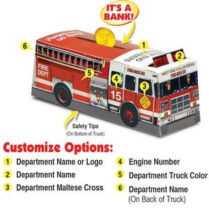 Custom Printed Paper-Stock Pop-Up Paper Fire Truck Bank