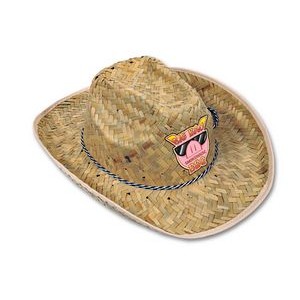 Hi-Crown Western Hat w/Shoelace Band w/A Custom Printed Faux Leather Icon