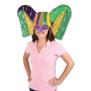 Masked Mardi Gras Hat With Sequined Drape