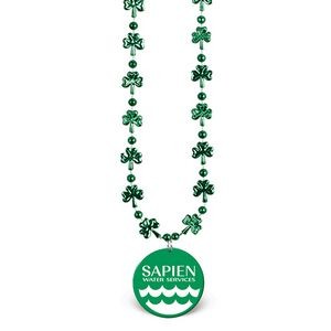 33" Green Shamrock Beads w/ a 2" Green Plastic Medallion