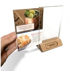 "Hands free", solid oak menu holder with u-bend acrylic insert
