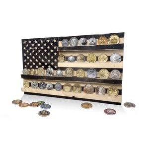 Black Distressed Patriotic Wall-Mounted Challenge Coin Display -(Small)