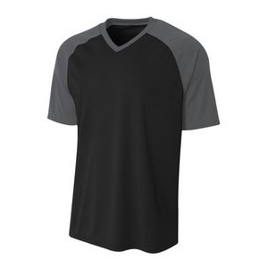 A-4 Youth Polyester V-Neck Strike Jersey with Contrast Sleeves