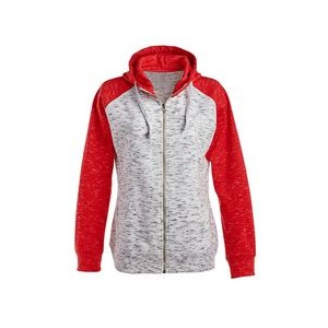 J America Ladies' Mélange Fleece Two-Tone Full-Zip Hooded Sweatshirt