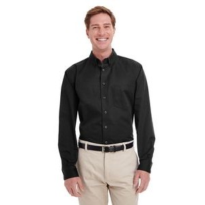 Harriton Men's Tall Foundation Cotton Long-Sleeve Twill Shirt with Teflon