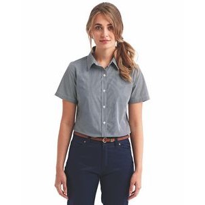 ARTISAN COLLECTION BY REPRIME Ladies' Microcheck Gingham Short-Sleeve Cotton Shirt