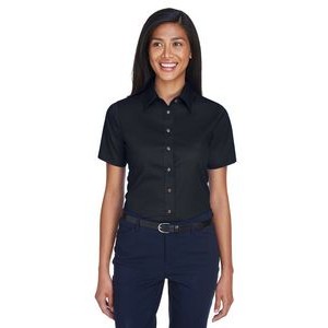 Harriton Ladies' Easy Blend? Short-Sleeve Twill Shirt withStain-Release