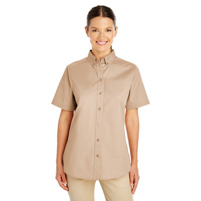 Harriton Ladies' Foundation Cotton Short-Sleeve Twill Shirt with Teflon?