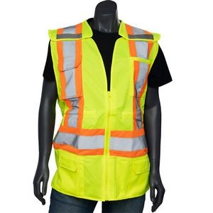 Women's Contoured Two-Tone Surveyor's Vest with Solid Front and Mesh Back, CSA Z96 Class 2