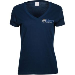 Ladies V-Neck T-Shirt Embroidered