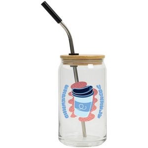 Full Color Can Glass 16 Oz With Lid And Straw