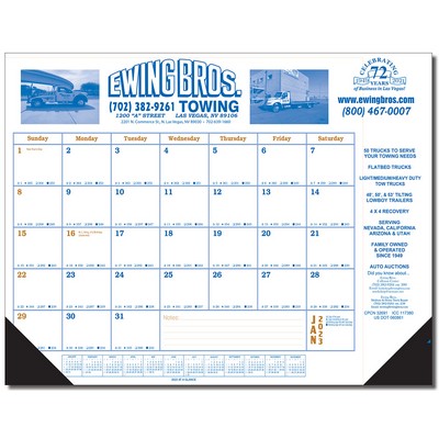 Jumbo Desk Pad Calendar - Blue/Gold Datepad w/Side Notes