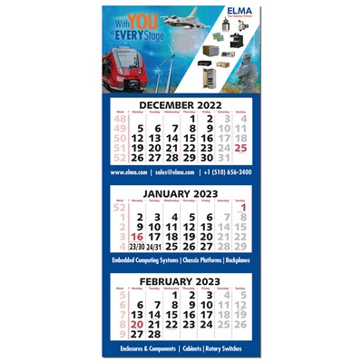 3 Month to View Wall Calendar