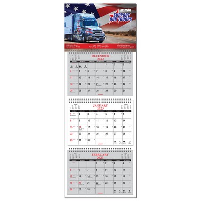 Three Month in View Four Panel Wall Calendar - Full color