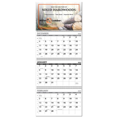 3 Month View Full Color Wall Calendar - 13" Wide