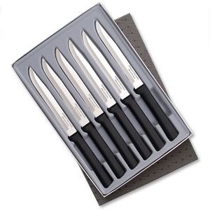 Six Utility/Steak Knives Gift Set w/Black Handle