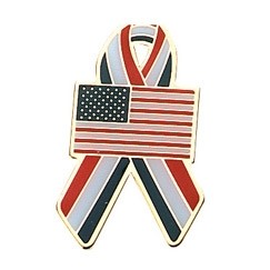 Stock Patriotic US Flag & Ribbon Pride Pin
