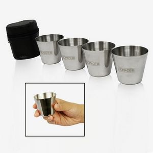 Stainless Steel Shot Glass Set of 4 Cups w/Pouch
