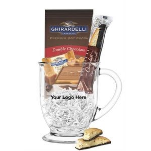 Glass Mug with Cocoa, Chocolate and Cookie