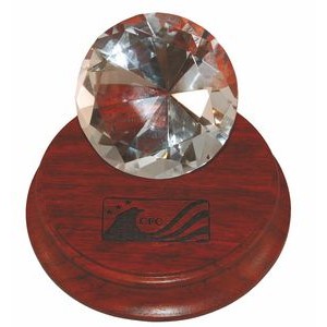 Large Glass Diamond Paperweight on Rosewood Base