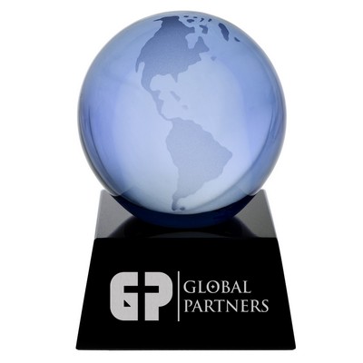 3" Blue Crystal Globe Award on Black Marble Base